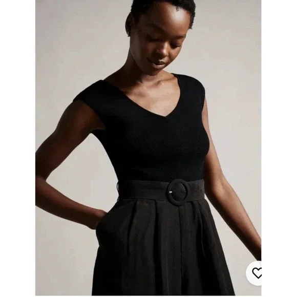 TED BAKER Tabbiaa Off The Shoulder Linen Blend Wide Leg Jumpsuit Size 6 XL/14 - Picture 2 of 16